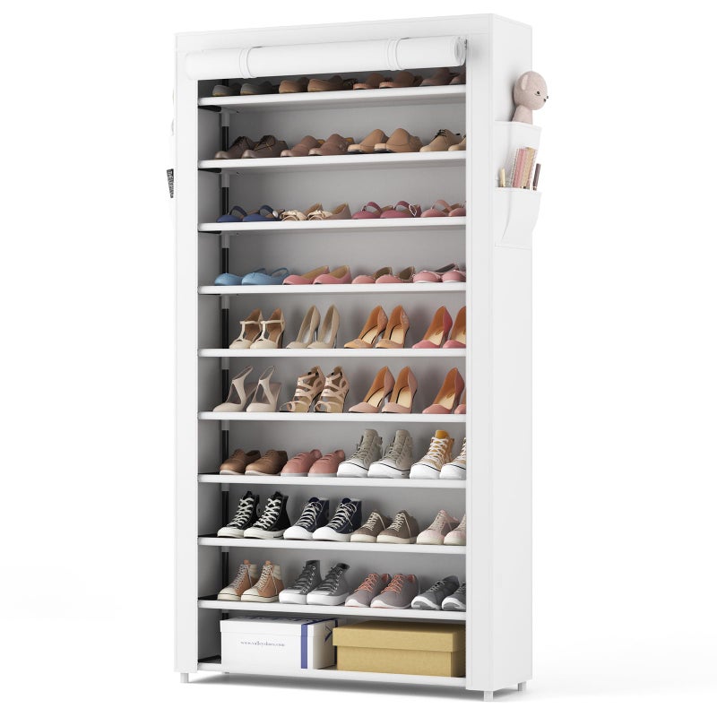 ROJASOP Shoe Rack with Covers 10 Tier Large Shoe Organizer Tall Shoe Closet Storage for 50-55 Pairs Shoe and Boot, Free Standing Shoe Rack Organizer for Closet, Entryway, Bedroom, White - Image 1