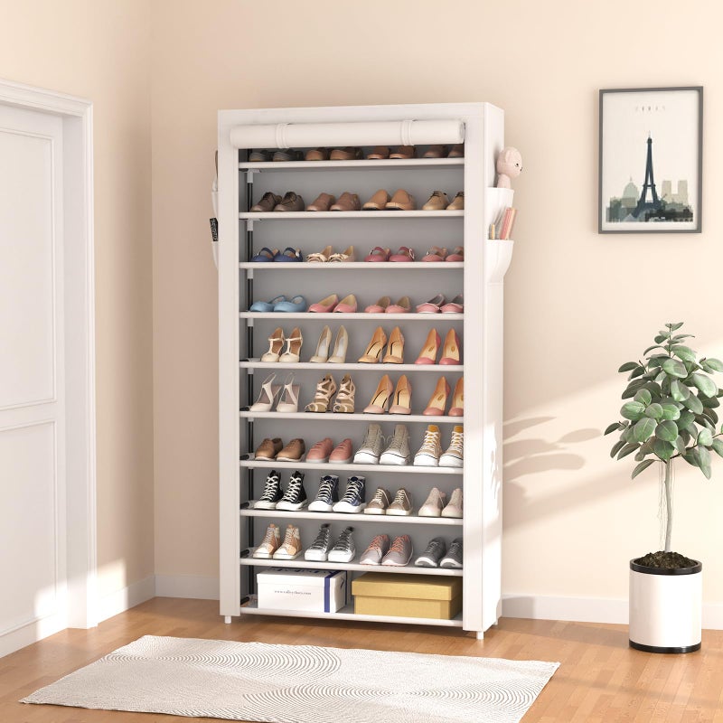 ROJASOP Shoe Rack with Covers 10 Tier Large Shoe Organizer Tall Shoe Closet Storage for 50-55 Pairs Shoe and Boot, Free Standing Shoe Rack Organizer for Closet, Entryway, Bedroom, White - Image 2