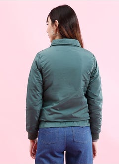 Freehand Women Regular Fit Solid Crop Cargo Puffer Jacket  - Image 2