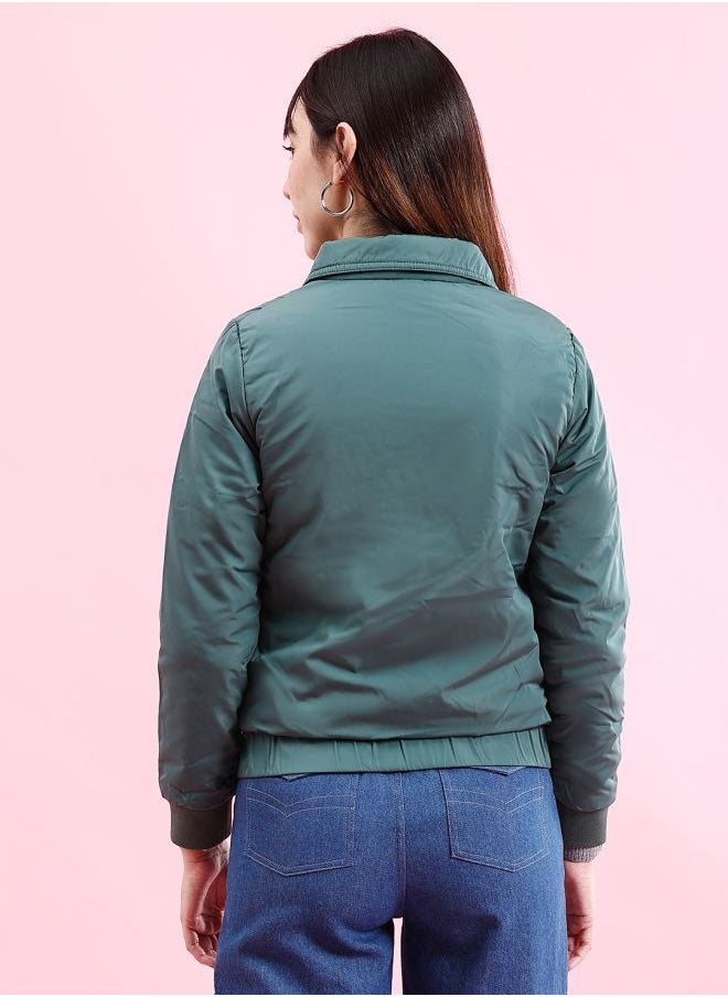 Freehand Women Regular Fit Solid Crop Cargo Puffer Jacket  - Image 2