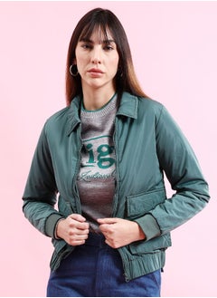 Freehand Women Regular Fit Solid Crop Cargo Puffer Jacket  - Image 1