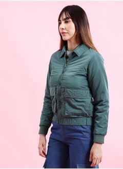 Freehand Women Regular Fit Solid Crop Cargo Puffer Jacket  - Image 3