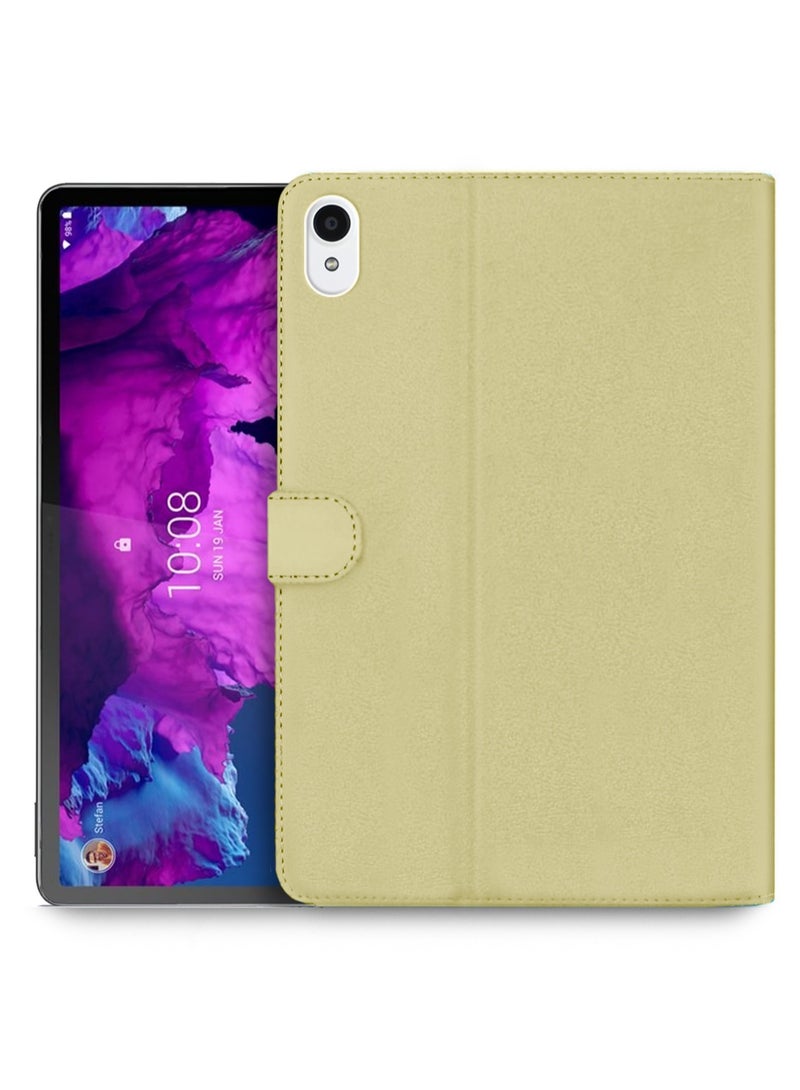 OMAKER PU Leather Magnetic Closure Flip Case Cover For Lenovo Tab P11 / P11 Plus 4G 2021 Gold - Image 1