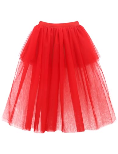 Noomelfish Noomlfish Girls High Low Long Tutu Skirts Kids Tulle Party Maxi Skirt, Red, Size 11-12 Years - Image 4
