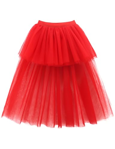 Noomelfish Noomlfish Girls High Low Long Tutu Skirts Kids Tulle Party Maxi Skirt, Red, Size 11-12 Years - Image 3