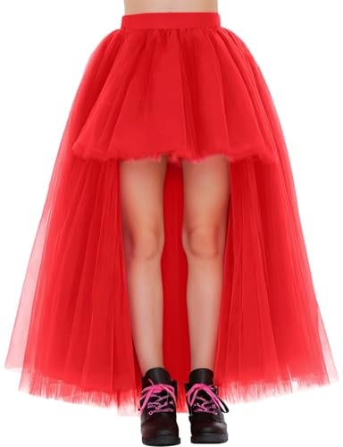 Noomelfish Noomlfish Girls High Low Long Tutu Skirts Kids Tulle Party Maxi Skirt, Red, Size 11-12 Years - Image 1