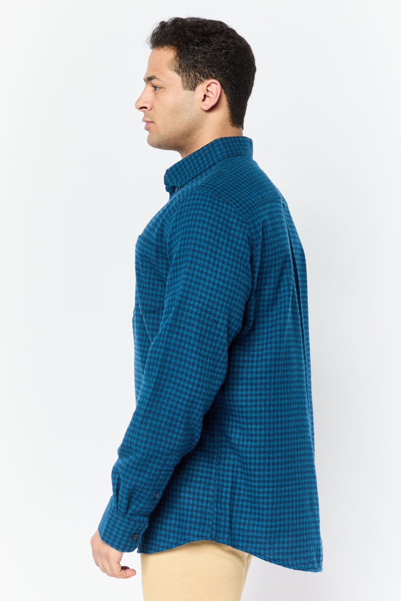 Chaps Men Regular Fit Plaid Long Sleeve Casual Shirt, Teal Blue - Image 3