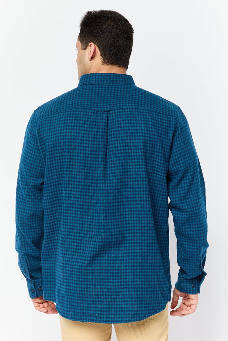 Chaps Men Regular Fit Plaid Long Sleeve Casual Shirt, Teal Blue - Image 4