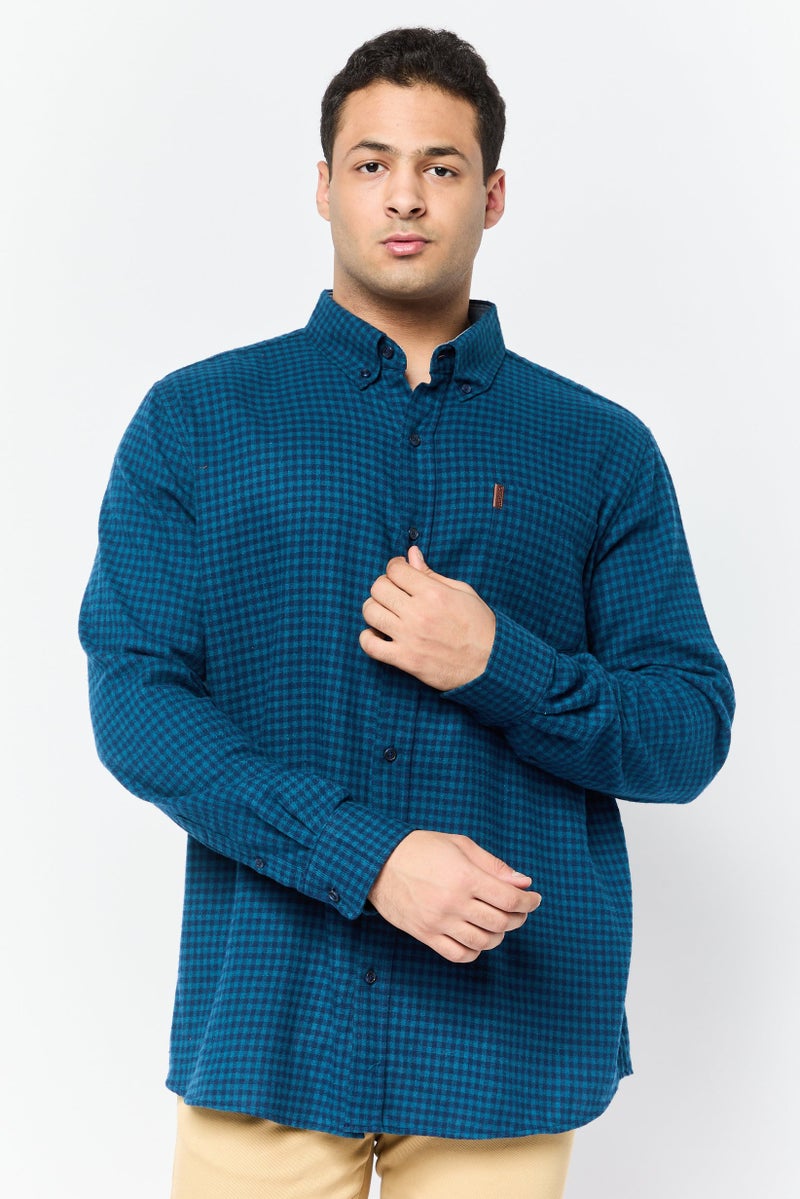 Chaps Men Regular Fit Plaid Long Sleeve Casual Shirt, Teal Blue - Image 1