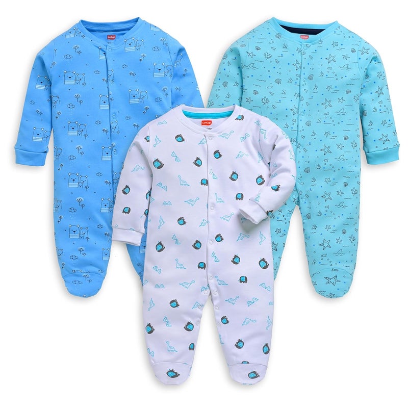 LuvLap Baby Boys & Girls Pack of 3 Full Sleeve Rompers/Bodysuits - 100% Cotton, Size L (6 to 9 Months) - Image 1