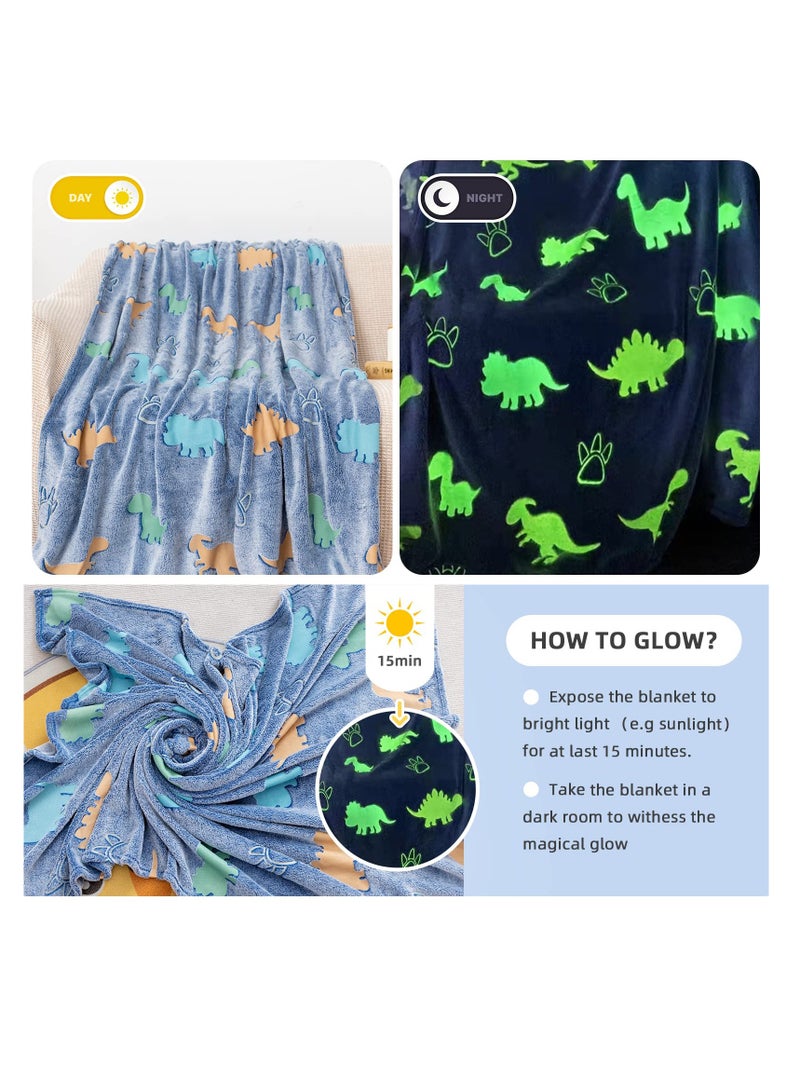 Excefore Glow in The Dark Blanket, 50" x 60" Throw Blankets Super Cozy Plush Soft Fleece Blanket for Girls Boys Birthday Gifts, Plush Star Pattern Bedroom, for Kids, Light Grey  - Image 2