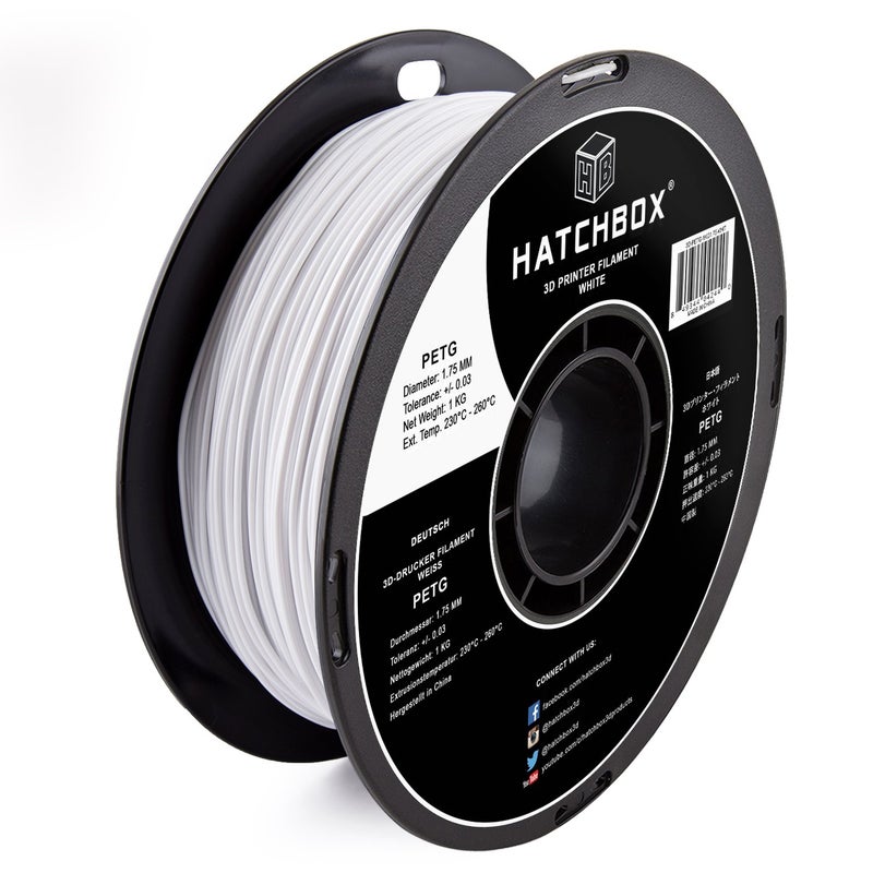 HATCHBOX PETG 3D Printer Filament Dimensional Accuracy 003 mm 1 kg Spool 175 mm White