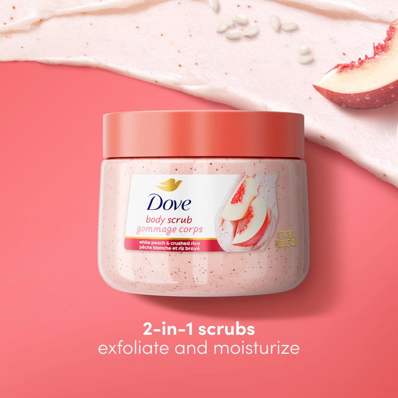 Dove White Peach & Crushed Rice Body Scrub Exfoliates and Deeply Nourishes for Smooth, Radiant Skin 15 oz - Image 2