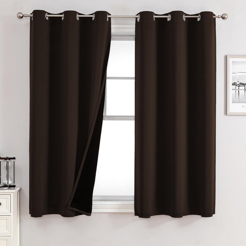 ChrisDowa 100% Blackout Curtains for Bedroom with Black Liner  2 Thick Layers Total Blackout Thermal Insulated Grommet Small Window Curtains 2 Panels Set (Brown  42 x 54 Inch) - Image 1