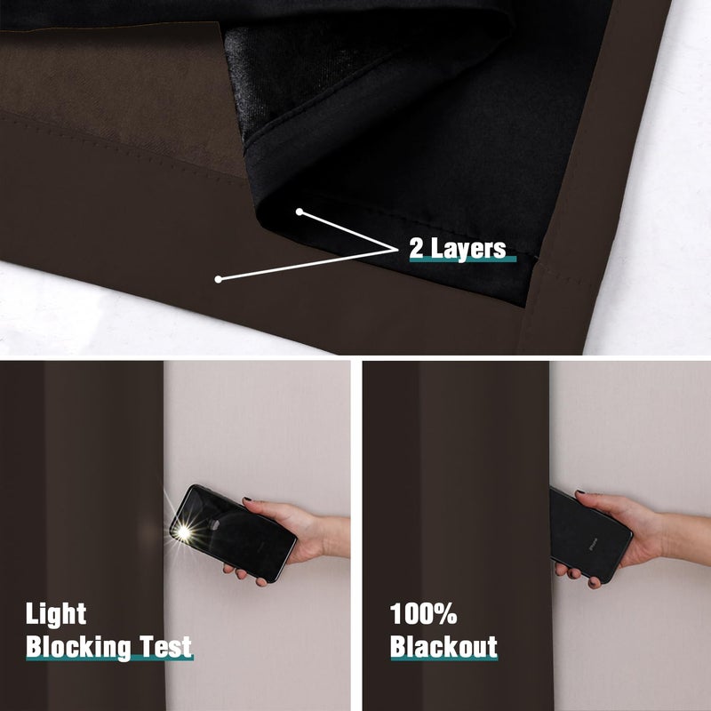 ChrisDowa 100% Blackout Curtains for Bedroom with Black Liner  2 Thick Layers Total Blackout Thermal Insulated Grommet Small Window Curtains 2 Panels Set (Brown  42 x 54 Inch) - Image 4