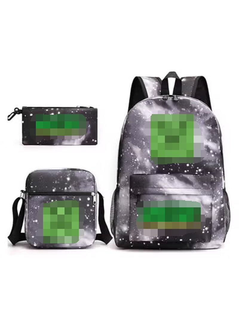ماين كرافت مجموعة من حقيبات الظهر مكونة من 3 قطع بموضوع لعبة ماين كرافت. حقيبة مدرسية كبيرة السعة، وهي حقيبة ظهر عادية، وتأتي مع كيس وجبة النهار وحافظة أقلام للأولاد والبنات الطلاب. - Image 2