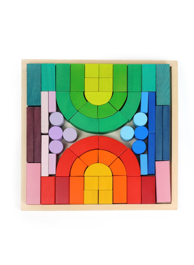 Wooden Large Rainbow Building Blocks 12 Color Pieces Arch Bridge-Shaped Semi-Circle Children's German Early Education Stacked Music Quality Curved Board Toy-Color:Roman Building Blocks Basswood-Zheyi-Specifications:9.5*18.5*6.5 - Image 1