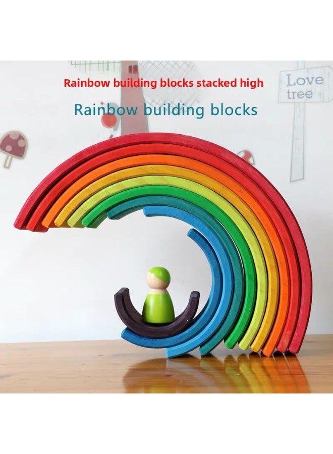 Wooden Large Rainbow Building Blocks 12 Color Pieces Arch Bridge-Shaped Semi-Circle Children's German Early Education Stacked Music Quality Curved Board Toy-Color:Roman Building Blocks Basswood-Zheyi-Specifications:9.5*18.5*6.5 - Image 4