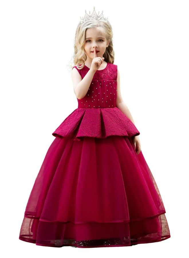 بيبي كلو Mesh layered pearl pattern long party dress for girls