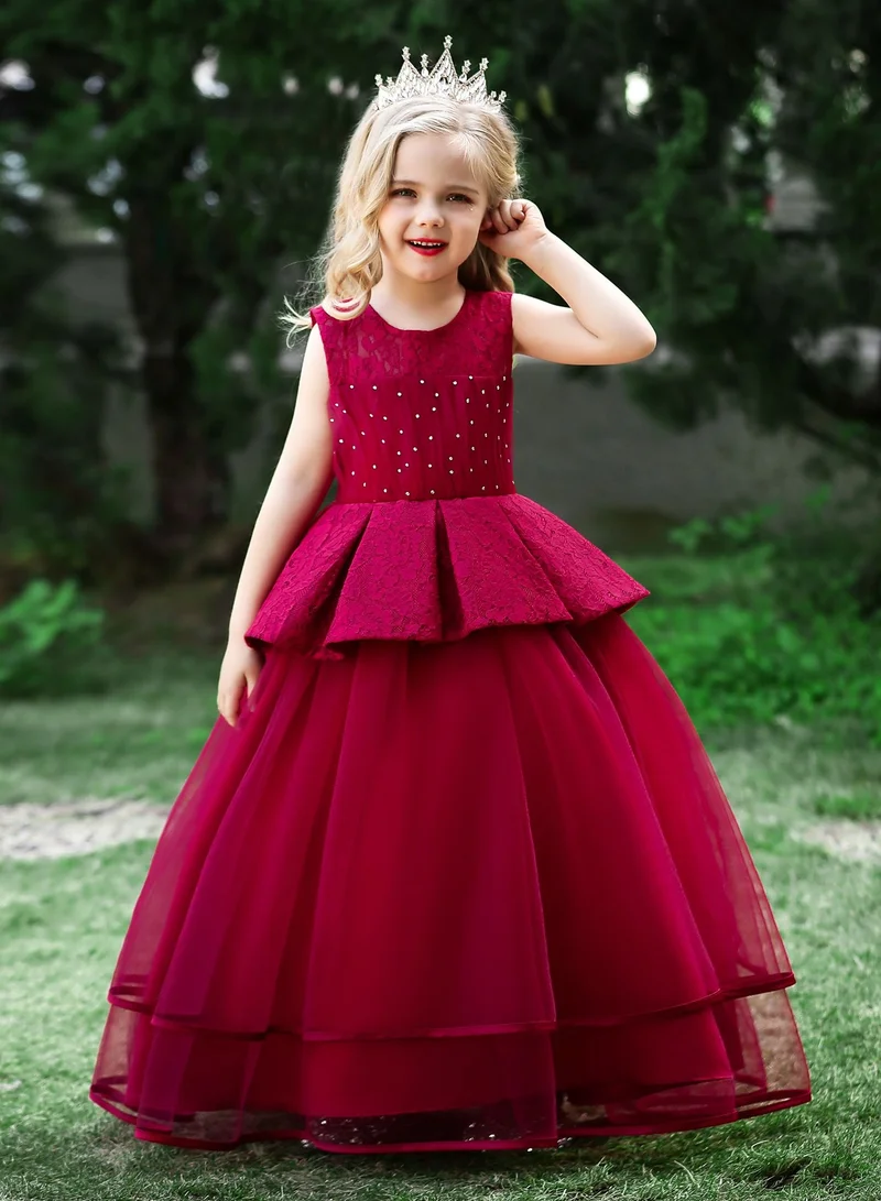 بيبي كلو Mesh layered pearl pattern long party dress for girls