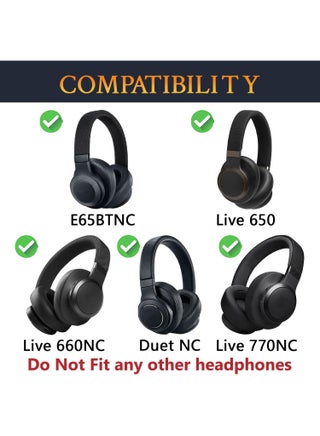 Replacement Ear Pads for JBL E65BTNC/Live 650BTNC/Live 770NC/Live 660NC/Duet NC Over-Ear Headphones, Earpads Cushions with Softer Leather, Noise Isolation Foam - Black - view 2