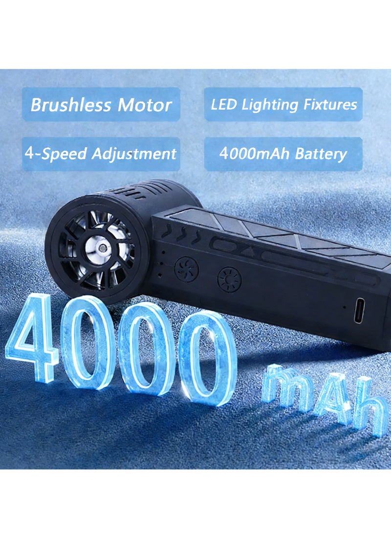 YelaJoy Cordless Handheld Powerful Blower, 80000 RPM Electronic Air Blower, Cordless Leaf Blower,  4-Speed Adjustable Turbo, Air Blower Jet Fan LED Turbo Blower Turbo Violent Brushless Fan Outdoor Portable Mini Handheld Drye (Black) - Image 5