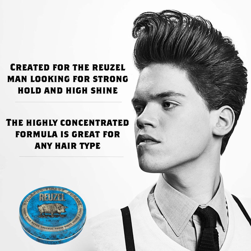 Reuzel REUZEL Blue Pomade, Strong Hold, Water Soluble, Vanilla Wood, 4 Oz - Image 2