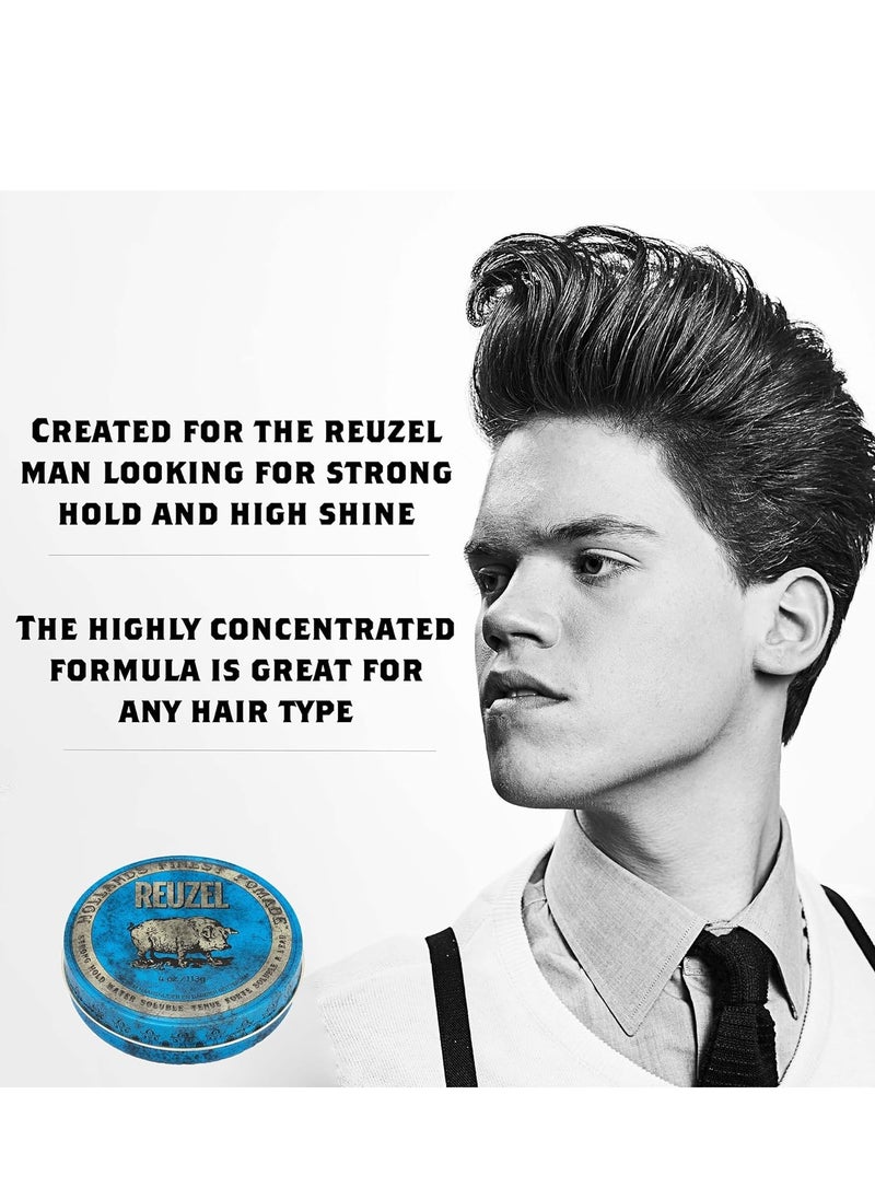 Reuzel REUZEL Blue Pomade, Strong All Day Hold, Water Soluble Styling, High Shine and Flake Free, Easy To Wash Out, For All Hairstyles  - Image 2