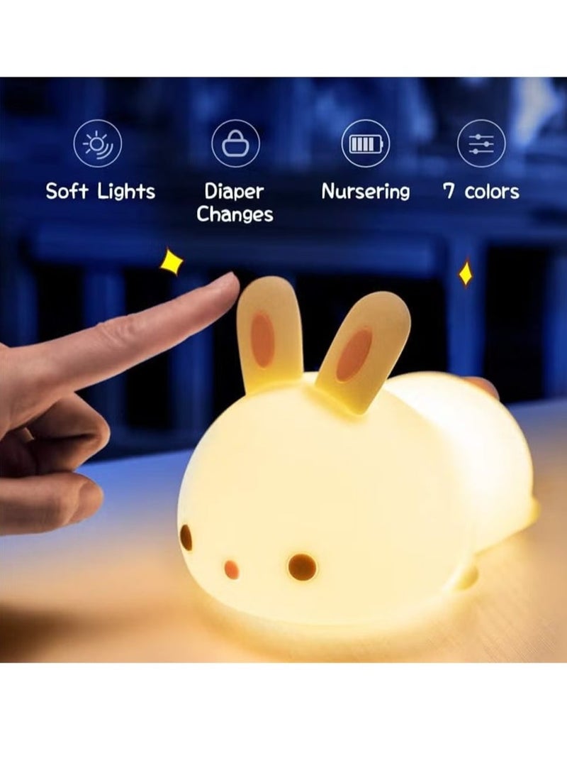 ELTRAZONE Cute Night Light for Kids - USB Rechargeable Bunny LED Night Lamp, 7 Color Changing Silicone Rabbit Light for Nursery, Baby Room Decor, Touch Control, Ideal Gift for Girls & Newborns