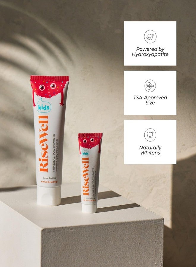 RiseWell Kids Mineral Toothpaste - Hydroxyapatite Toothpaste for Kids - Natural SLS Free Toothpastes, Made by Dentists, Safe to Swallow, Travel Size Hygiene Care, Gentle Oral Care (Cake Batter Flavor - Image 2