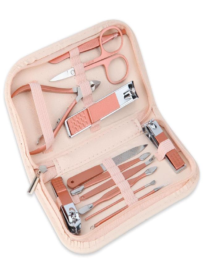 BOTEFEI Nail Clippers and Beauty Tool Portable Set, Rose Gold Martensitic Stainless Steel Manicure Set 12 in 1, with Pink Leather Bag, Suitable for Home, Workplace, Outdoor Travel, Gift Giving, Beauty Salon.  - Image 1