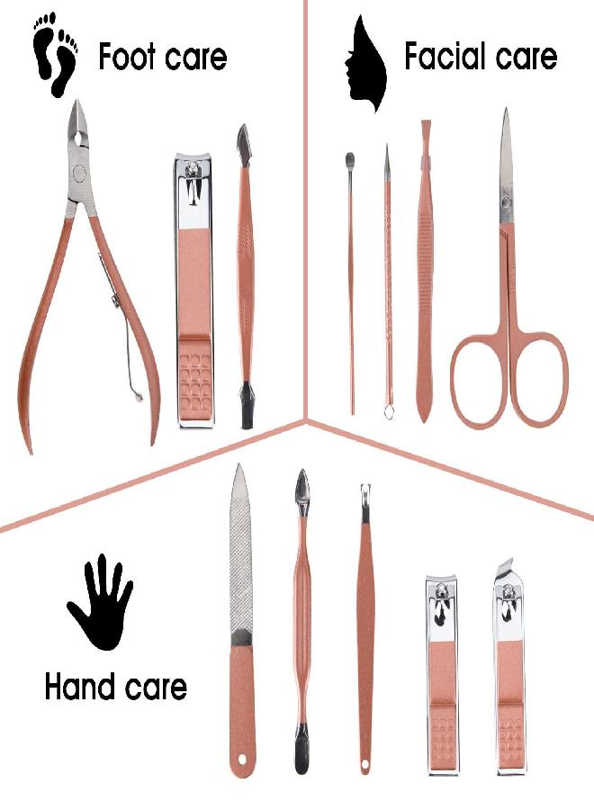 BOTEFEI Nail Clippers and Beauty Tool Portable Set, Rose Gold Martensitic Stainless Steel Manicure Set 12 in 1, with Pink Leather Bag, Suitable for Home, Workplace, Outdoor Travel, Gift Giving, Beauty Salon.  - Image 2