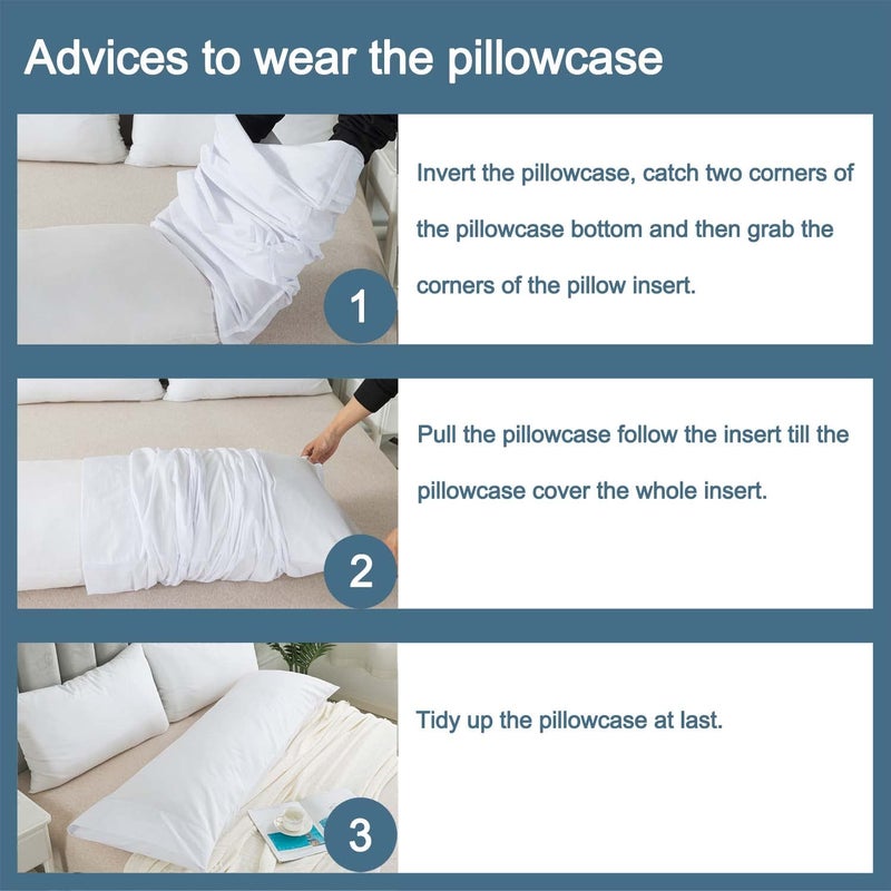 WhatsBedding Body Pillow Cover Cotton Fabric, Long Pillowcase Breathable & Skin-Friendly, Envelope Closure - White (20x54 inch) - Image 5