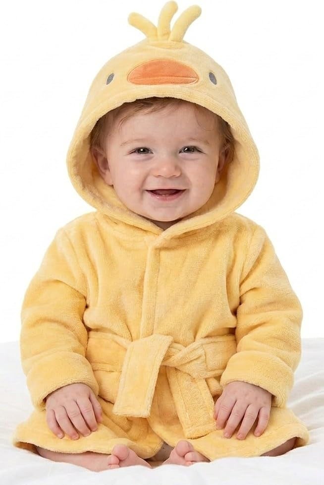 Baby Essentials Hooded Baby Animal Bathrobe with Tie Closure for Newborns and Infants 0-9 Months (US, Age, 0 Months, 9 Months, Delightful Duck) - Image 1