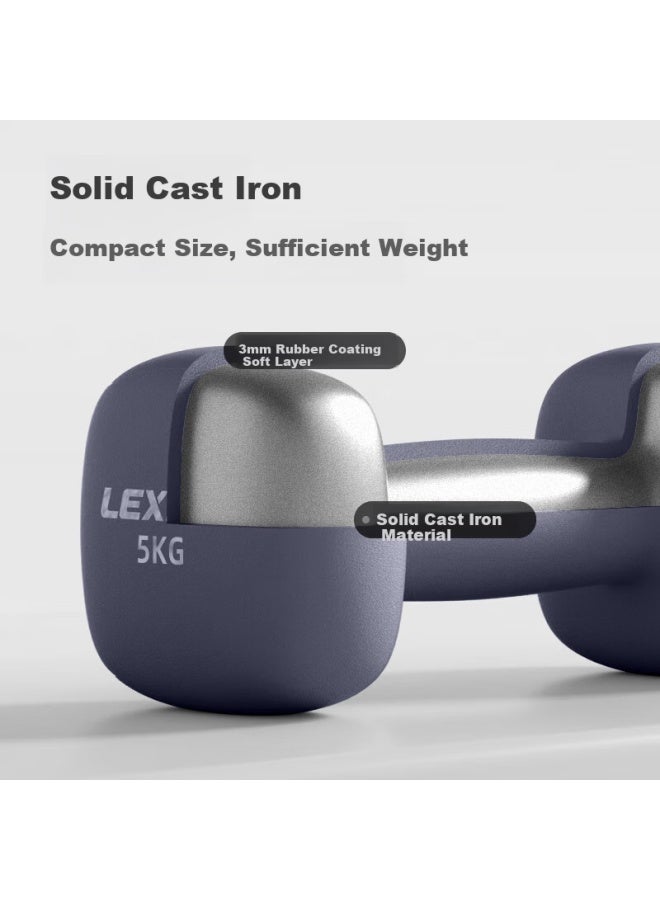 Lexi Coated Dumbbells Men's Fitness Home Equipment Strength Training Arm Muscle Shaping Rock Gray 5kg*2pcs - Image 3