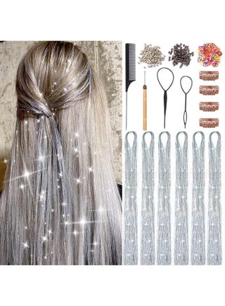 Hair Tinsel Kit, Silver Hair Tinsel With Tools 48 Inch 1500 Strands Fairy Hair Tinsel Heat Resistant Glitter Tinsel Hair Extensions, Christmas Sparkling Hair Tinsel Kit For Girls (Silver) - pzsku/Z52EA9C05B52BFAA07A56Z/45/_/1733730396/4271fb8a-f127-45b4-ab0d-04da405d9d07