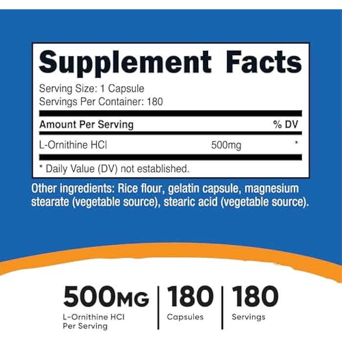 Nutricost L-Ornithine 500mg, 180 Capsules - Non-GMO and Gluten Free - Image 2