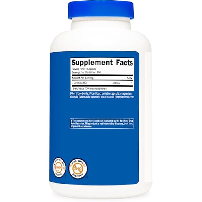 Nutricost L-Ornithine 500mg, 180 Capsules - Non-GMO and Gluten Free - Image 4