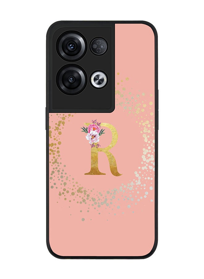 Stylizedd Rugged Black edge case for Oppo Reno8 Pro Slim fit Soft Case Flexible Rubber Edges TPU Gel Thin Cover - Custom Monogram Initial Letter Floral Pattern Alphabet - R (Rose Pink) - Image 1