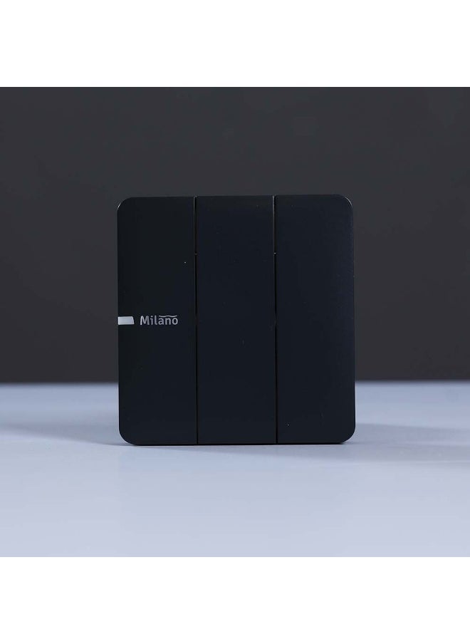 DANUBE HOME Milano 10A 3 Gang 2-Way Switch For Electric Circuit - Piano Black Finish Durable Polypropylene Electrical Switch Indoor Lighting Fixture Home Electronic Accessories - 8X8X4Cm  - Image 1