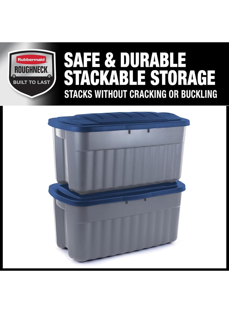 Rubbermaid Rubbermaid Roughneck 40 Gallon Storage Totes Pack of 2 Durable Stackable Storage Containers with Hinged Lids Nestable Plastic Storage Bins for Tools Toy Storage Grey and Dark Indigo Metallic  - Image 4