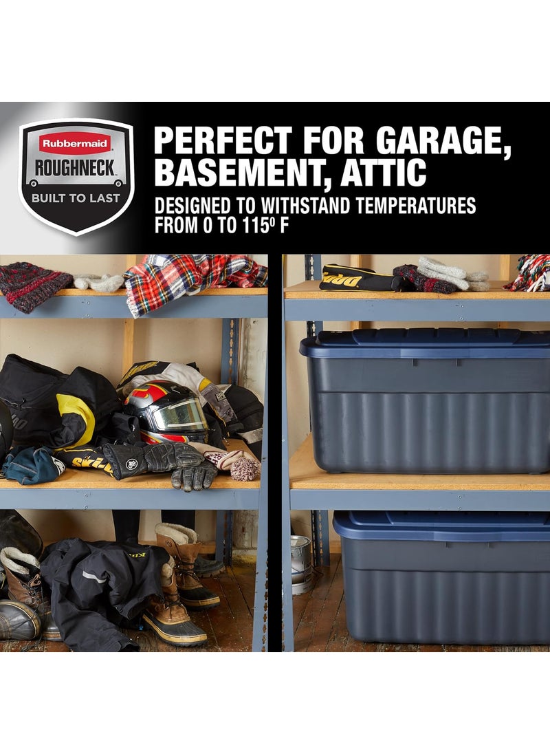 Rubbermaid Rubbermaid Roughneck 40 Gallon Storage Totes Pack of 2 Durable Stackable Storage Containers with Hinged Lids Nestable Plastic Storage Bins for Tools Toy Storage Grey and Dark Indigo Metallic  - Image 5