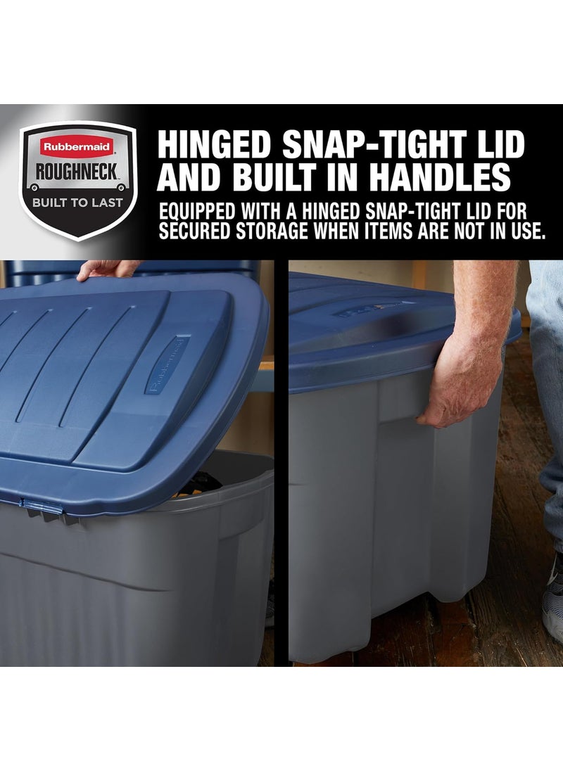 Rubbermaid Rubbermaid Roughneck 40 Gallon Storage Totes Pack of 2 Durable Stackable Storage Containers with Hinged Lids Nestable Plastic Storage Bins for Tools Toy Storage Grey and Dark Indigo Metallic  - Image 3