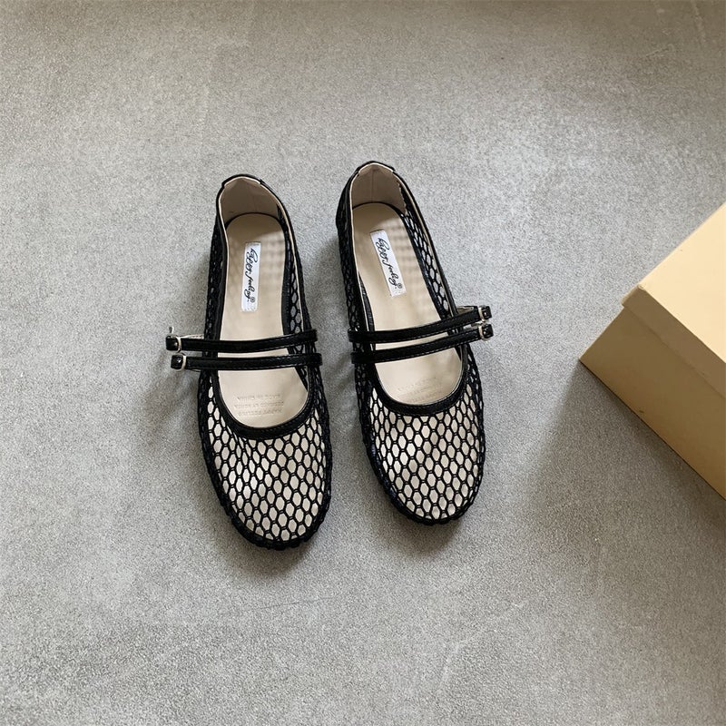 Niche Design Cut Out Breathable Mesh Mary Jane Shoes Summer New Sandals Female Fairy Style Fishnet Shoes Black s7730—3 - Image 1