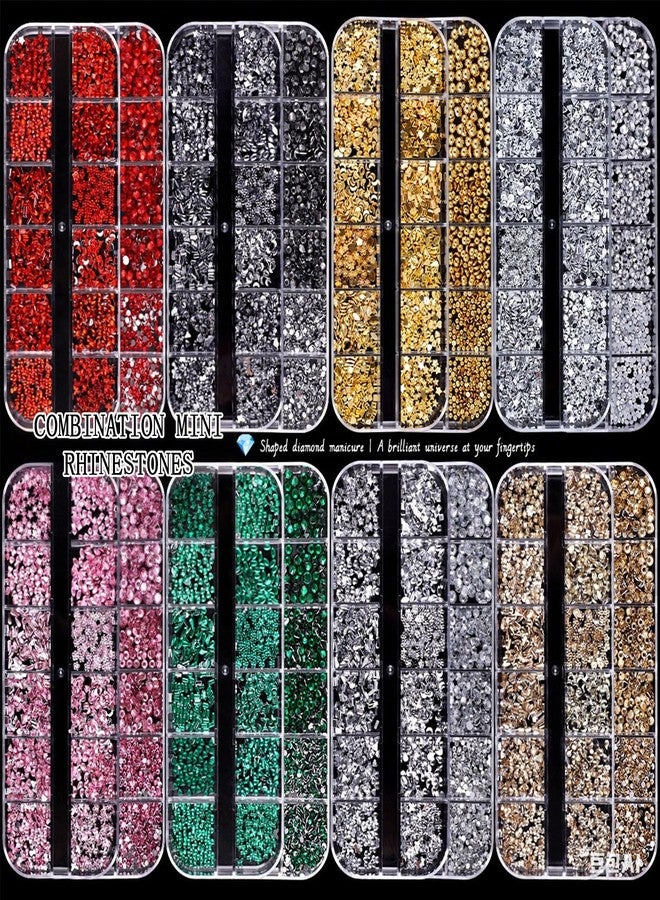 Snmzlc 2 Boxes mini Nail Art Rhinestones Multi Shape Nail gem Design Charm 3D Star Heart Water Drop Butterfly Moon Square Diamond Aurora White Mix DIY Acrylic Nail kit US271 (Aurora White) - Image 4