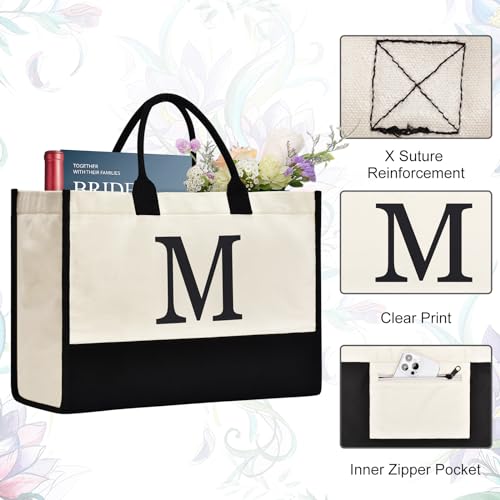 GASSDA Initial Canvas Tote Bag, Birthday Gifts For Women, Monogram Personalized Gifts For Women Mom Teachers Bridesmaids (M 3PCS) - Image 5
