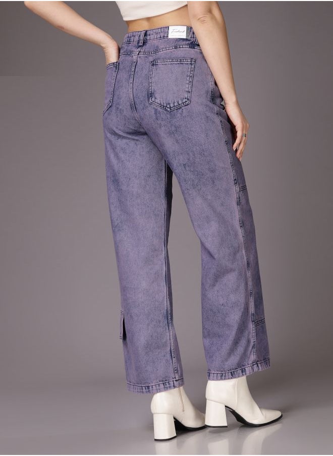 Freehand Women Relaxed Fit Solid High-Rise Denim Cargos  - Image 5