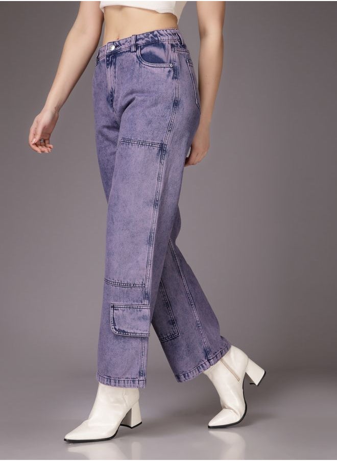 Freehand Women Relaxed Fit Solid High-Rise Denim Cargos  - Image 3