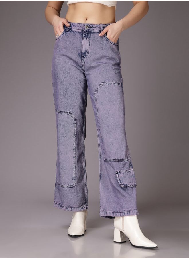 Freehand Women Relaxed Fit Solid High-Rise Denim Cargos  - Image 2