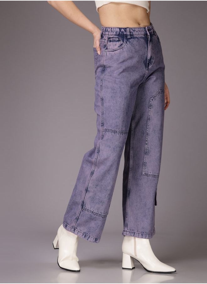 Freehand Women Relaxed Fit Solid High-Rise Denim Cargos  - Image 4